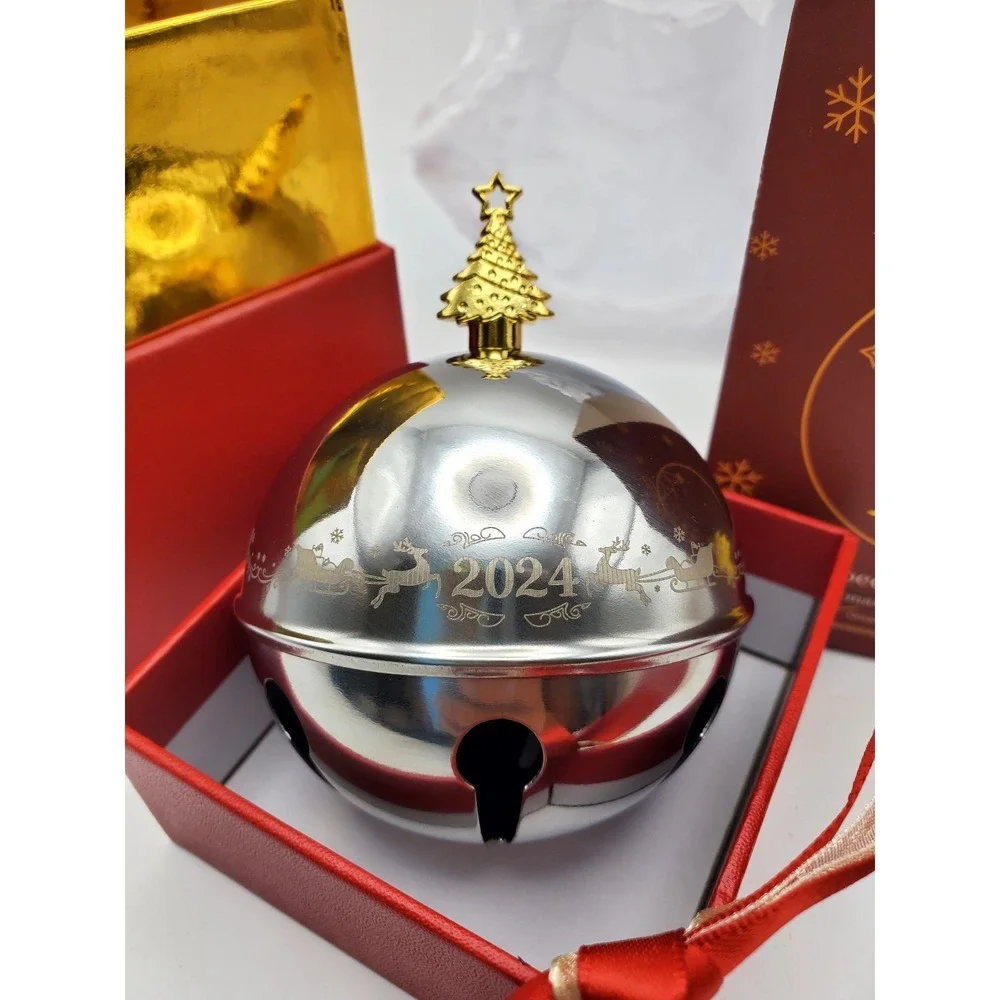 Oumee Silver Annual Sleigh Bell Christmas Tree Ornament 2024